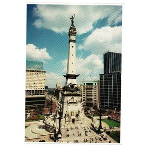 Vintage Postcard Monument Circle Indianapolis Indiana Ashlar Limestone Monument